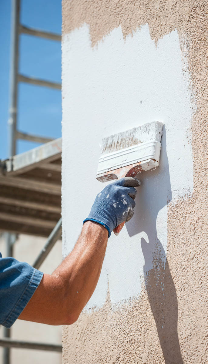 Travaux de peinture extérieure sur une façade